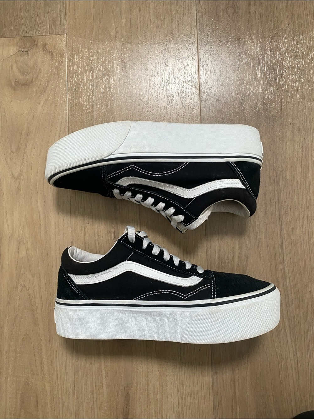 Vans Old Skool Stackform Suede Canvas Black White Platform Sneakers Size 7.5 - Picture 5 of 13